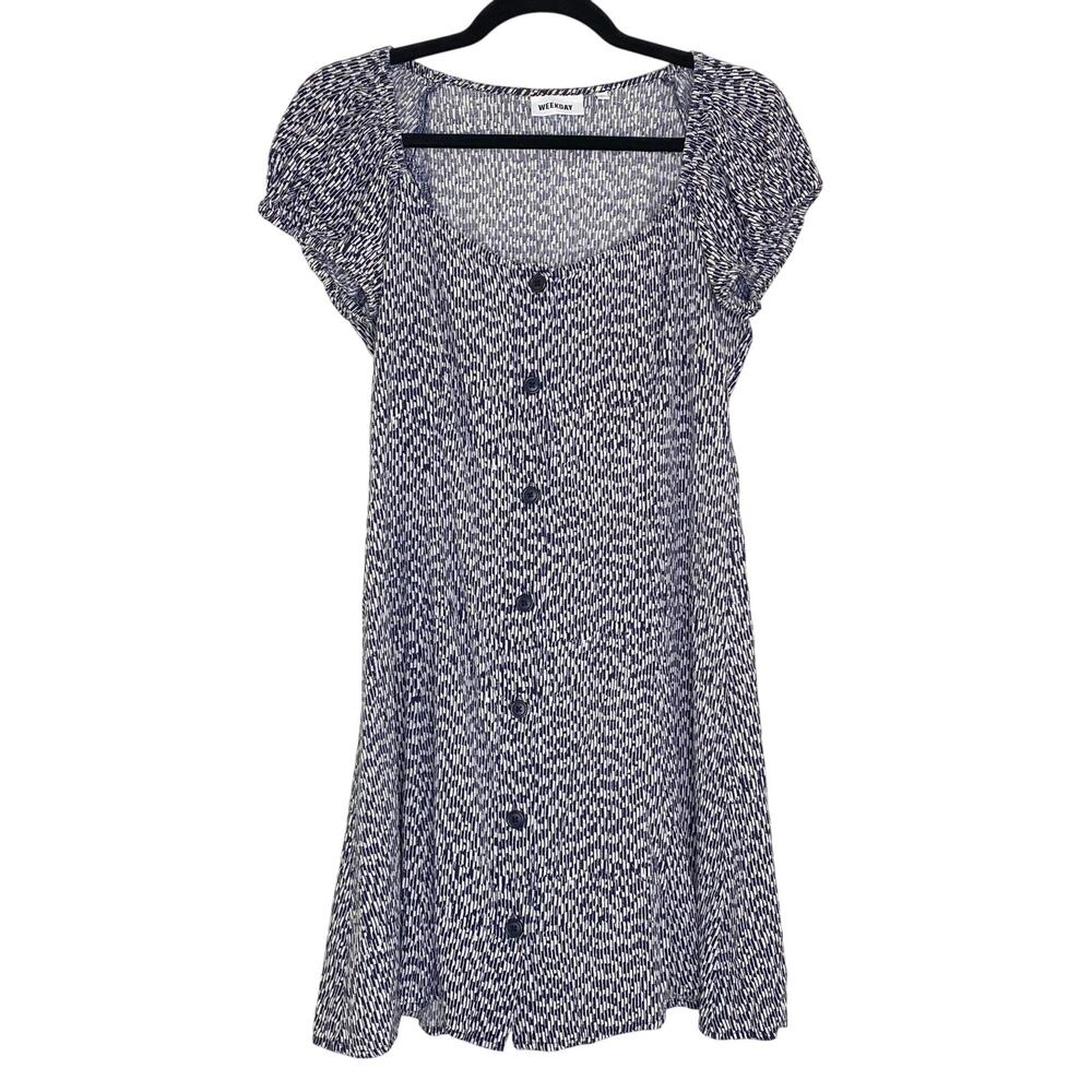 Weekday Blue and White Printed Cap Sleeve Mina Dress Size EU 38 US Small